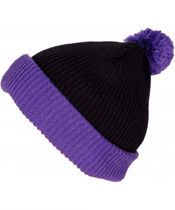 Skullies & Beanies Premium Cuffed Thick Mens/Womens Warm Two Tone pom pom Winter Hats - Blackpurple - C7110DG8KXR $10.90