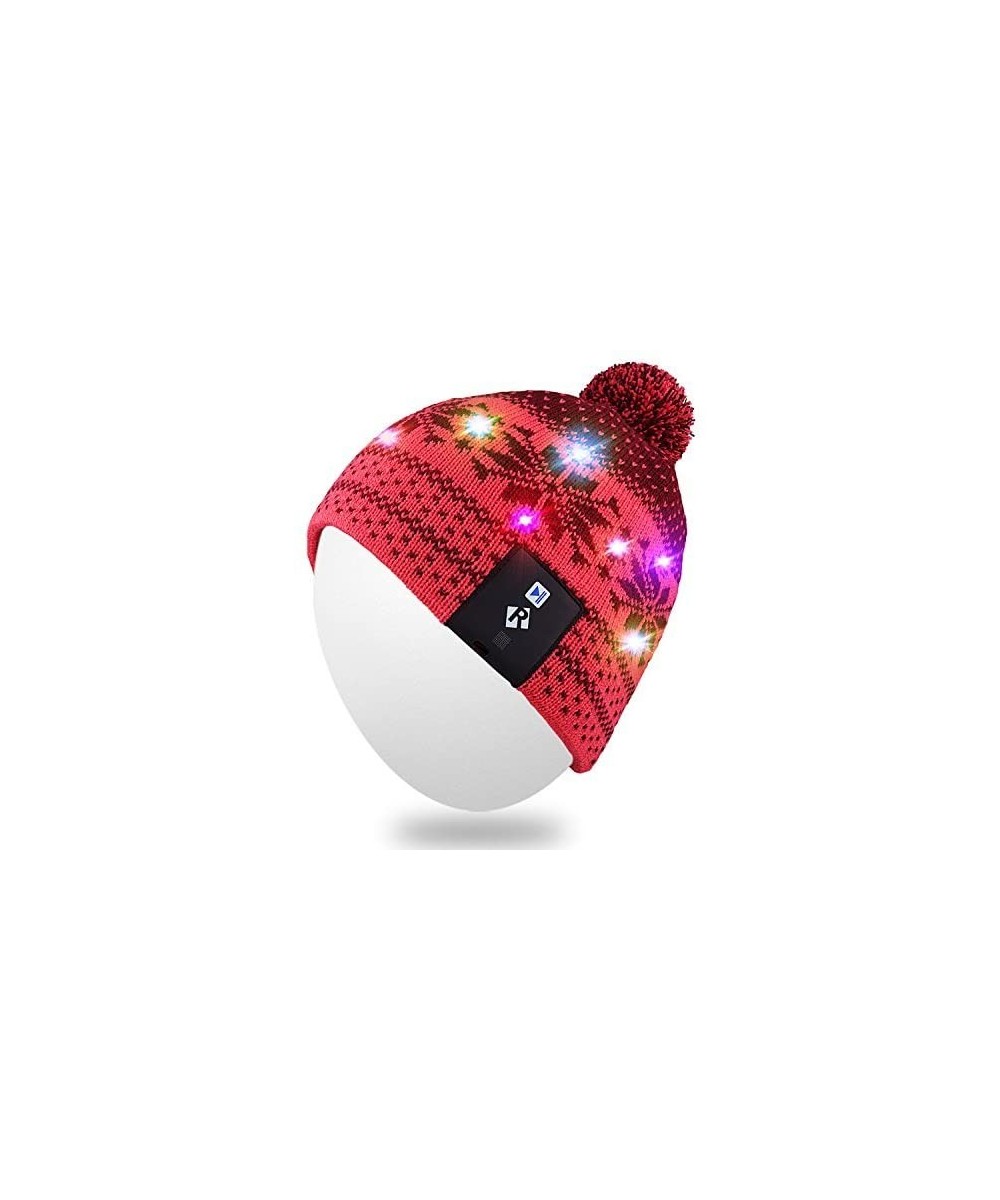 Skullies & Beanies Light Up Beanie Hat Stylish Unisex LED Knit Cap for Indoor and Outdoor - Lb006-vermilion-string - CF186LCC...