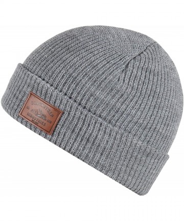 Skullies & Beanies Tread Beanie with Real Leather Patch- Multi-Season Headwear for Men and Women (One Size) - Gray - CN18IQ0U...
