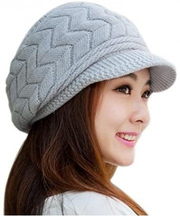 Skullies & Beanies Women Winter Knit Hats with Visor - Warm Berets Caps Knitted Wool Baggy Snow Ski Beanie Hat - Gray - CW193...