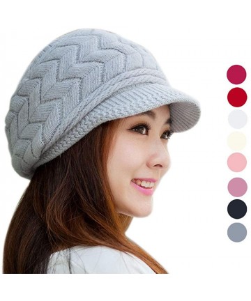 Skullies & Beanies Women Winter Knit Hats with Visor - Warm Berets Caps Knitted Wool Baggy Snow Ski Beanie Hat - Gray - CW193...
