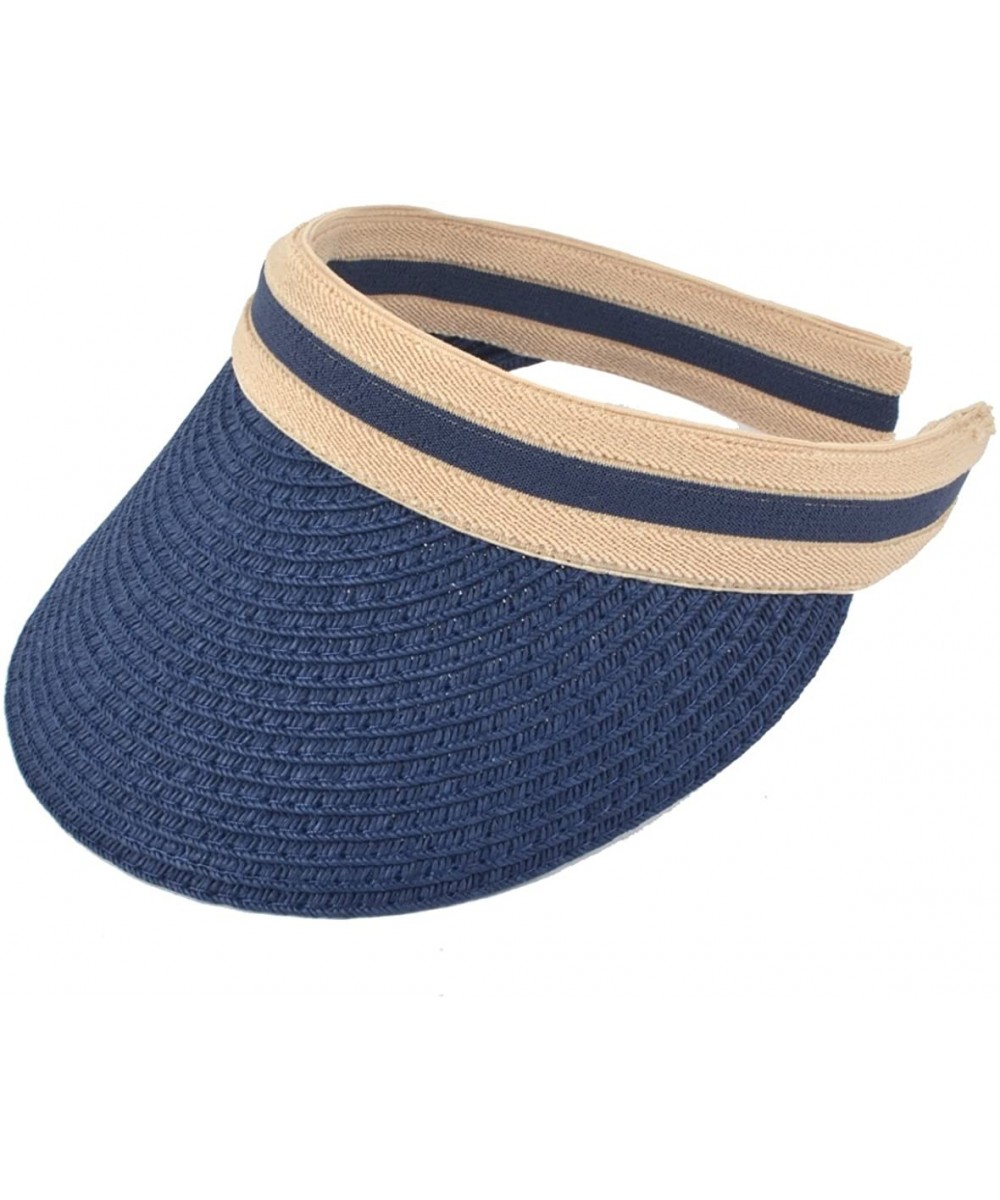 Visors Women Sun Straw Visor Hat UV Protection Golf Beach Outdoor Sports Summer Cap V201 - Navy - CN18Q890AWI $21.61