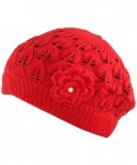 Skullies & Beanies Womens Super Soft Flower Laciness Knit Beanie Hat - Red - CK124RCF4OZ $13.32