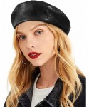 Berets Fashion Leather Beret French Artist Adjustable Beanie Cap Style Solid Hats for Women Lady Girls - Leather Black - CN18...