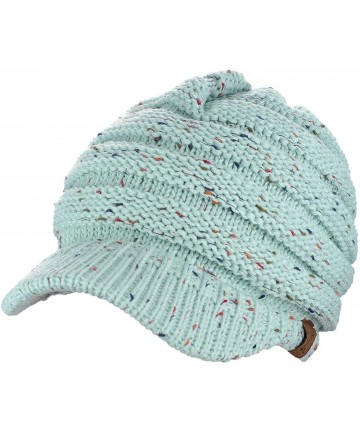 Skullies & Beanies BeanieTail Warm Knit Messy High Bun Ponytail Visor Beanie Cap - Confetti Mint - CI18GRY5AHQ $22.60