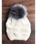 Skullies & Beanies Womens Girls Winter Knitted Slouchy Beanie Hat with Real Large Silver Fox Fur Pom Pom Hats - Slocuh White ...