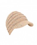 Skullies & Beanies Women's Warm Cable Knitted Messy High Bun Visor Hat Beanie for Pony Tail Skull Cap (Khaki) - Khaki - C418I...