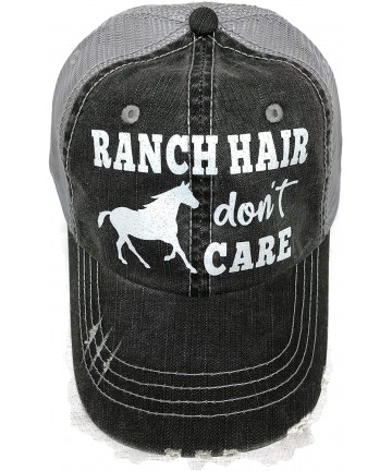 Baseball Caps White Glitter Ranch Hair Don't Care Distressed Look Grey Trucker Cap Farm - CG189QYNAC4 $28.08
