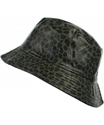 Rain Hats Rain Hat- Waxed mat- Woman- Waterproof Leopard Print - Dark Green - CZ194HZRT5C $36.81