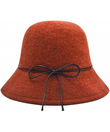 Fedoras Womens Winter Wool Knit Bucket Hats Warm Solid Fedora - Brick Red - CT18AO5MG08 $20.37