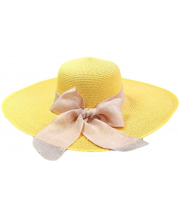 Sun Hats Women's Foldable Bowknot Straw Hat Large Wide Brim Summer Beach Sun Hat - Yellow - C512GRTSVQJ $53.84