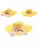 Sun Hats Women's Foldable Bowknot Straw Hat Large Wide Brim Summer Beach Sun Hat - Yellow - C512GRTSVQJ $53.84