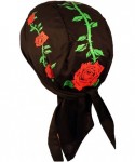 Skullies & Beanies Skull Cap Biker Caps Headwraps Doo Rags - Red Roses on Black - CV12ELHO9LZ $19.69