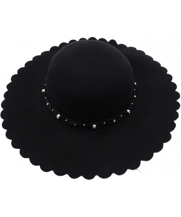 Fedoras Women's Wide Brim Felt Bowler Fedora Floopy Wool Hat - Black - C918IL6S7CL $24.81