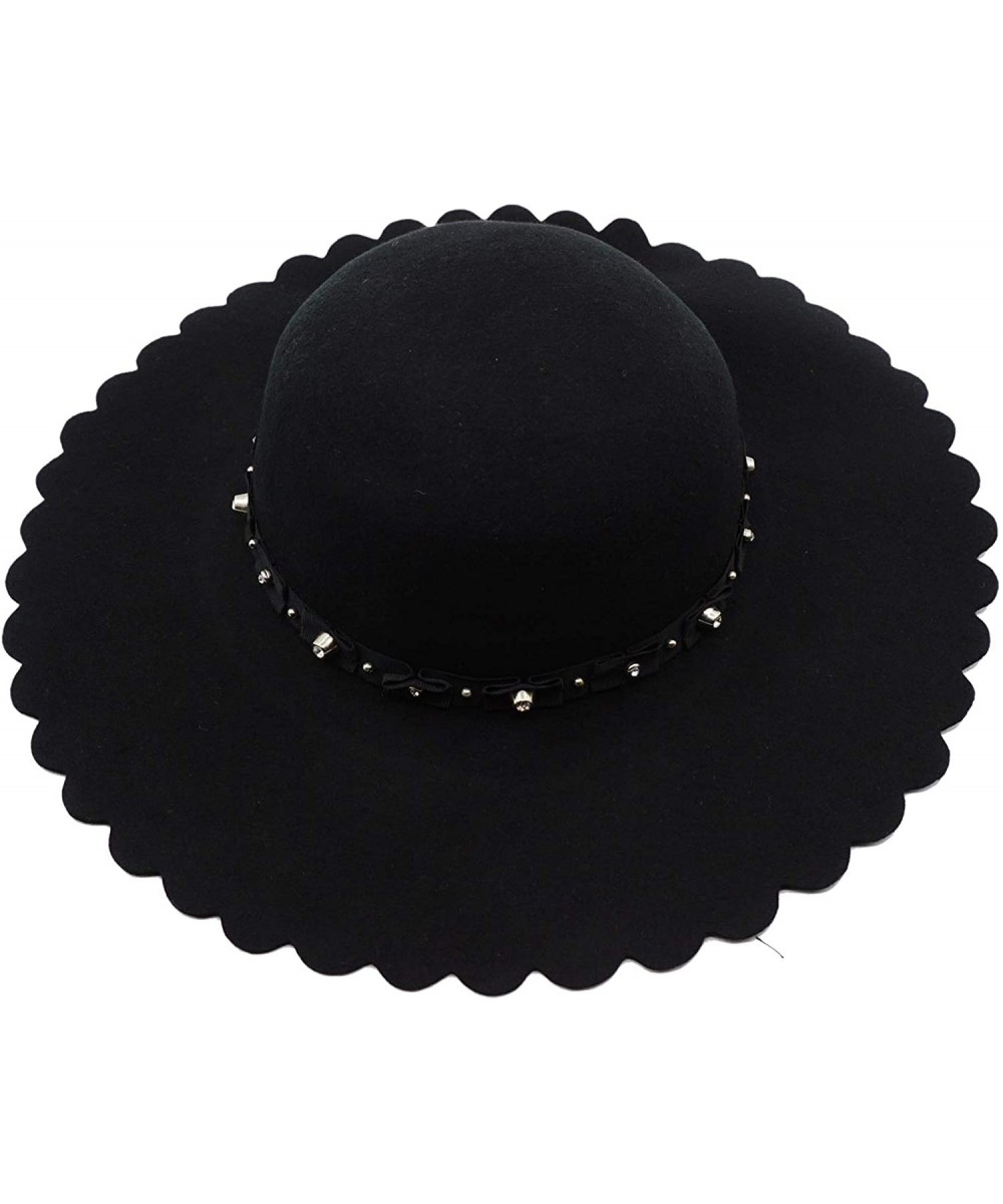 Fedoras Women's Wide Brim Felt Bowler Fedora Floopy Wool Hat - Black - C918IL6S7CL $24.81