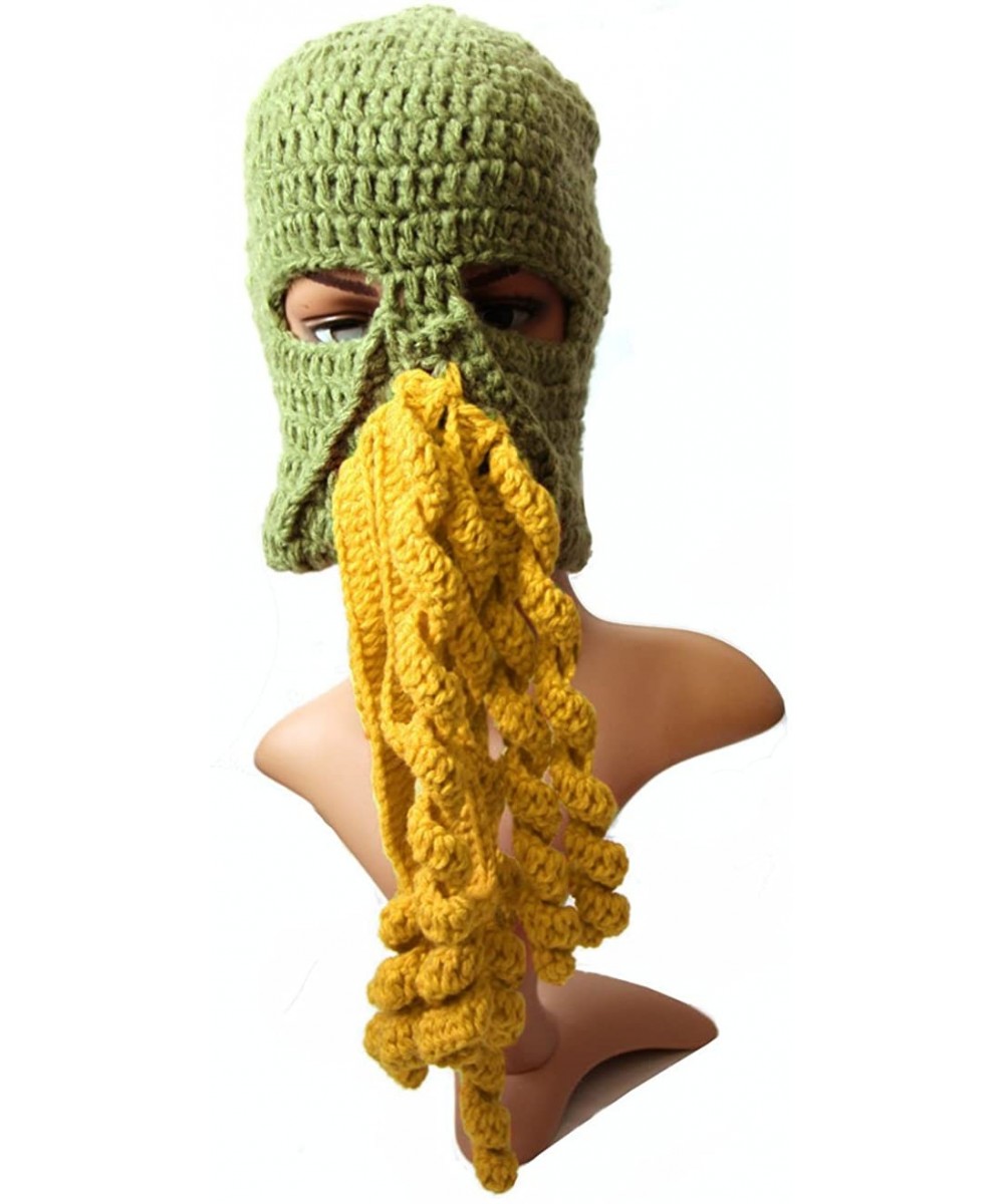Skullies & Beanies Crochet Octopus Tentacle Beanie Hat Squid Cover Cap Knitted Beard Caps - Army Green With Yellow - CB189QDW...