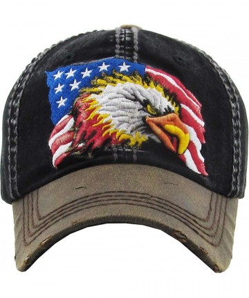 Baseball Caps Eagle and Free Spirit Distressed Baseball Cap Dad Hat Adjustable Unisex Fashion - (1.3) Black Bald Eagle - CB17...