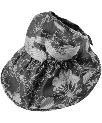 Sun Hats Womens Foldable Anti UV Sun Hat Cap Big Brim Floppy Travel Beach Bucket Hat UPF50+ - Floral Black - CN17YX5IUH9 $15.07
