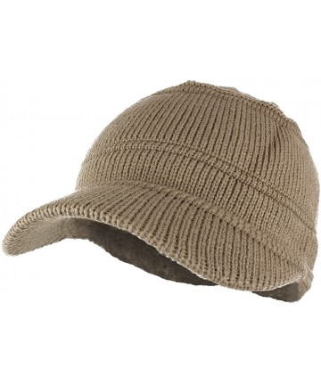 Skullies & Beanies Army Style Acrylic Cadet Winter Beanie Hat with Visor - Taupe - CO12NTZ622N $26.89