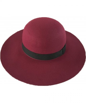 Fedoras Women's Felt Floppy Hat with Black Grograin Band - Borgundy - CR12N1GZYFO $18.72