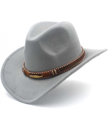 Cowboy Hats Unisex Western Cowboy Hat Felt Punk Roll Up Brim Sombrero Hombre Caps - Gray - CM18IL7295R $51.12
