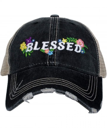 Baseball Caps Blessed Baseball Cap - Trucker Hat for Women - Stylish Cute Ball Cap - Black Floral - C218E5QLRQG $32.08