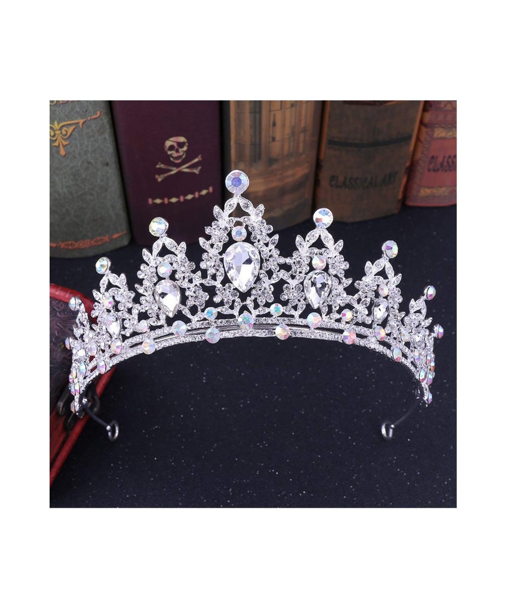 Headbands Handmade Rhinestone Bridal Crown Silver Crystal Diadem for Bride Headbands-Silver AB Color - Silver AB Color - CC18...
