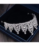 Headbands Handmade Rhinestone Bridal Crown Silver Crystal Diadem for Bride Headbands-Silver AB Color - Silver AB Color - CC18...