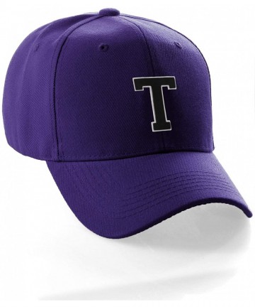 Baseball Caps Classic Baseball Hat Custom A to Z Initial Team Letter- Purple Cap White Black - Letter T - CN18NY303ZM $16.83
