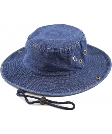 Sun Hats 100% Cotton Stone-Washed Safari Wide Brim Foldable Double-Sided Sun Boonie Bucket Hat - Dk.denim - C3182LMLIYQ $25.93