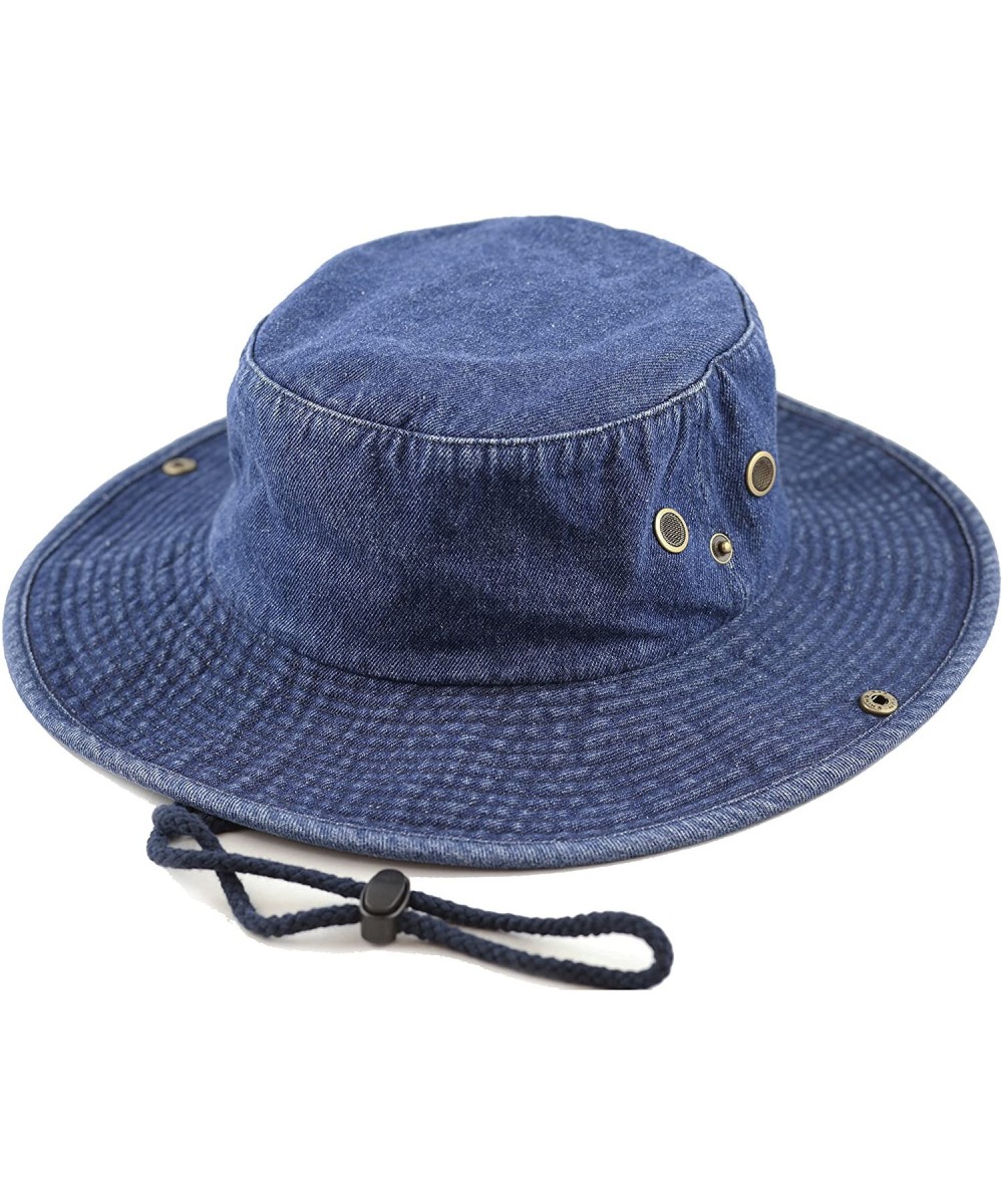 Sun Hats 100% Cotton Stone-Washed Safari Wide Brim Foldable Double-Sided Sun Boonie Bucket Hat - Dk.denim - C3182LMLIYQ $15.56