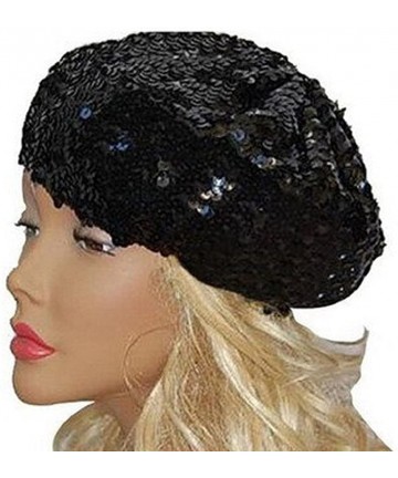 Berets Women Bling Sequins Beret Hat Sparkly Shining Beanie Cap for Dancing Party - Blue - CM17YQSWWZL $15.32