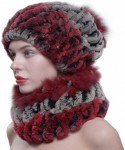 Skullies & Beanies Women's Real Rex Rabbit Fur Slouch Hat Cap with Fox Ball Pom Pom - Red - C312N4TZ2WS $43.65