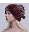 Skullies & Beanies Women's Real Rex Rabbit Fur Slouch Hat Cap with Fox Ball Pom Pom - Red - C312N4TZ2WS $43.65