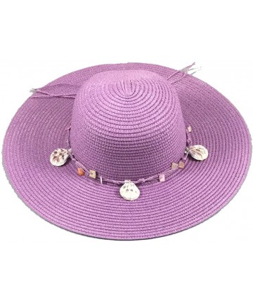 Visors Wide Brim Large Bow Floppy Summer Straw Sun Hat - 7147 Purple - CJ17YCRSTCH $19.27