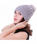Skullies & Beanies Women Winter Soft Warm Ski Cap Knit Slouchy Beanie Chunky Baggy Hat with Faux Fur Pompom - Grey - CJ18Y9Y0...