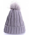 Skullies & Beanies Women Winter Soft Warm Ski Cap Knit Slouchy Beanie Chunky Baggy Hat with Faux Fur Pompom - Grey - CJ18Y9Y0...