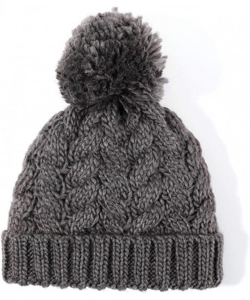 Skullies & Beanies Baby Unisex Boy Girl Cable Knit Chunky Pom Fleece Lining Beanie Hat - Dull Grey - CY192I5S0TR $15.16