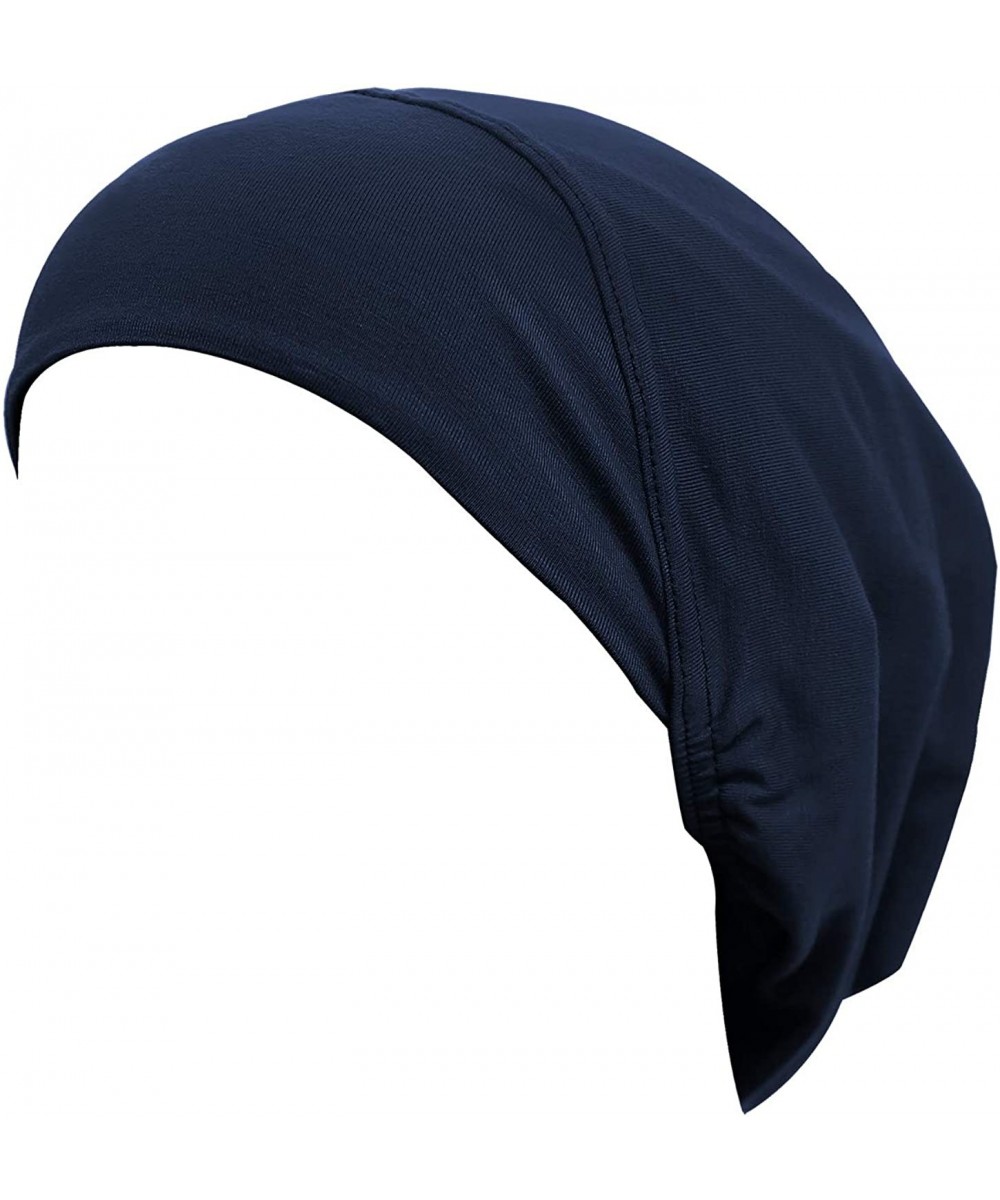 Skullies & Beanies Cotton Beanie Snood Large Hijab Chemo Cap - Navy Blue - CL180Q8ELZN $19.44