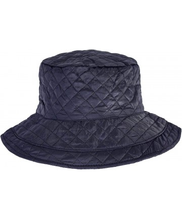 Bucket Hats Cute Foldable Water Repellent Quilted Bucket Cap w/Adjustable Drawstring- Packable Rain Hat - Navy Blue - CF18KM3...