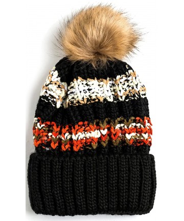 Skullies & Beanies Women Winter Soft Knitted Beanie Hat Fur Pom Beanie Fleece Lined Extra Thick - Black - C4189GTK3G0 $17.56