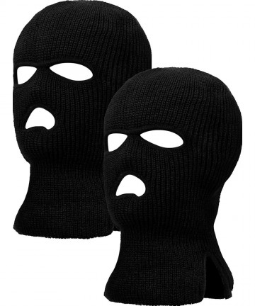 Balaclavas 2 Pieces 3-Hole Ski Mask Knitted Face Cover Winter Balaclava Full Face Mask for Winter Outdoor Sports - Black - CL...