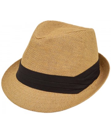 Fedoras Unisex Classic Fedora Straw Hat with Black Cotton Band - Diff Colors Avail - Tan - C811LGBBZR1 $13.42