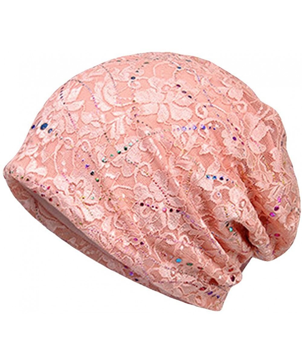 Skullies & Beanies Cotton Slouchy Beanie Hat Hair Covers Soft Night Sleep Cap for Women - Pink - CW18DQQYKD5 $15.57