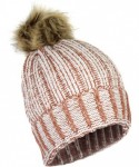 Skullies & Beanies Urban Winter Ribbed Chunky Knit Marled Stretch Cuff Beanie- Hat w/Vegan Fur Pom Pom - Marled Pumpkin Rust ...