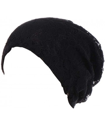 Skullies & Beanies Clearance Women Lace Floral Winter Warm Beanie Caps Hat - Blackb - CC18HWKDSTQ $11.96