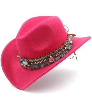 Balaclavas Women's Western Cowboy Hat for Lady Tassel Felt Cowgirl Sombrero Caps - Rose Red - CG18M67AC62 $47.30