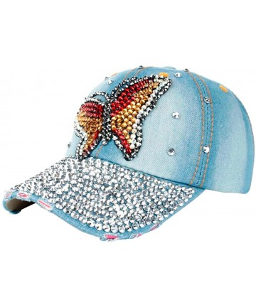 Baseball Caps Women Fashion Rhinestone Butterfly Denim Baseball Cap Snapback Hat - A - CG182L99A74 $12.79