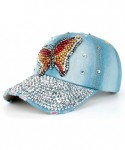 Baseball Caps Women Fashion Rhinestone Butterfly Denim Baseball Cap Snapback Hat - A - CG182L99A74 $12.79