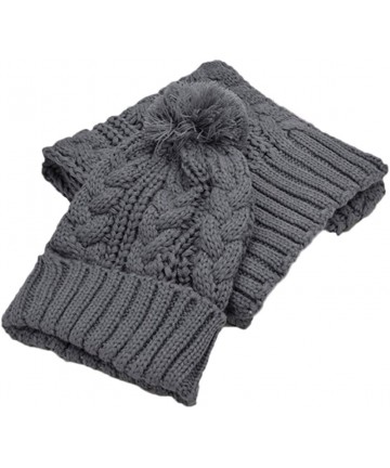 Skullies & Beanies Fashion Women's Warm Crochet Knitted Beanie Hat and Scarf Set with Fur Poms - 3 Gray - CX18M3G5UNZ $37.16